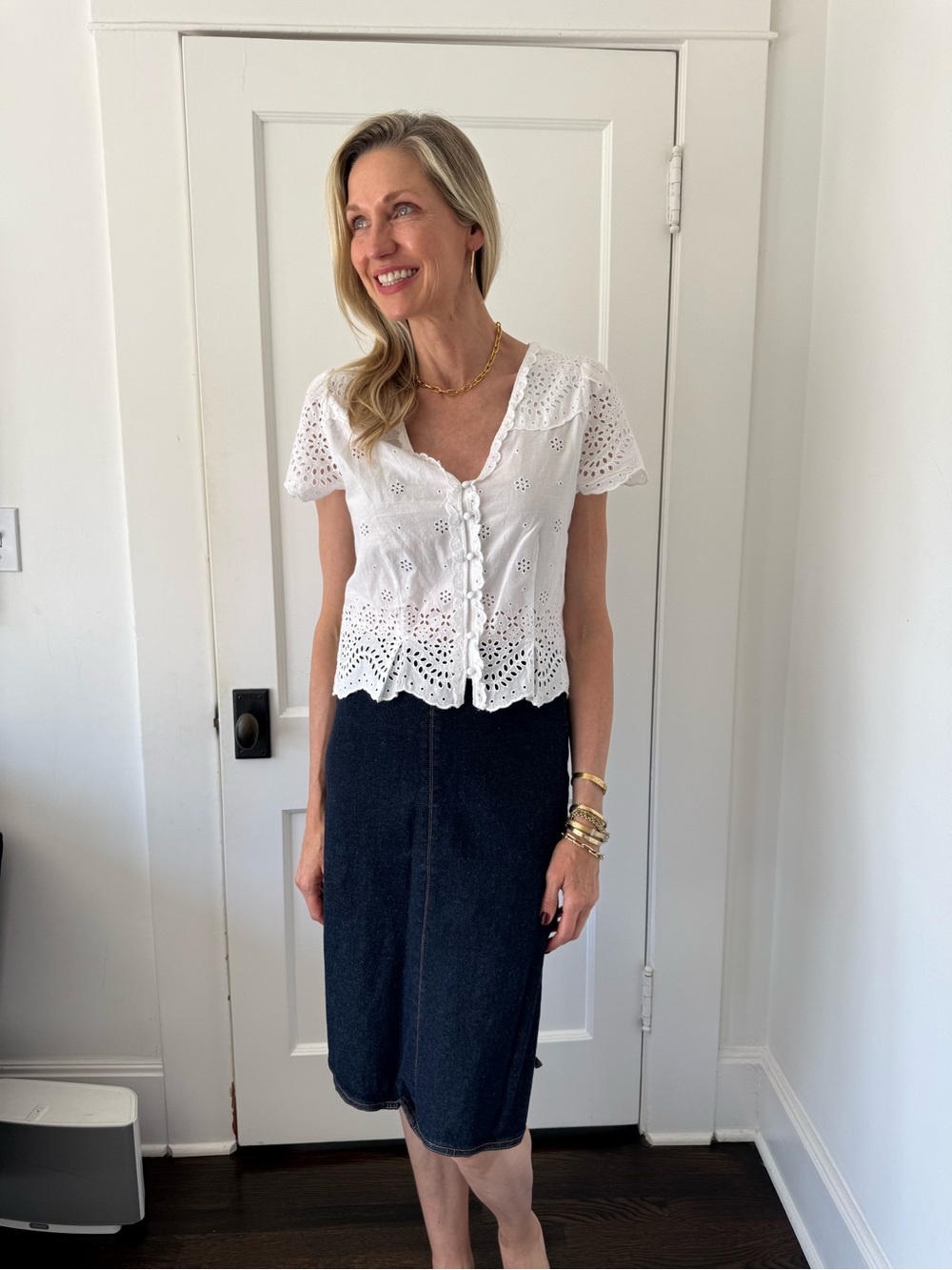 PAIGE Dark Blue Denim Midi Skirt - Women